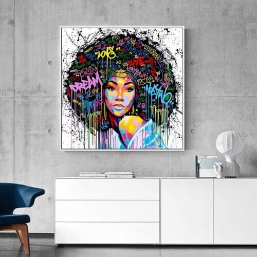Modern Women Street Graffiti Art Canvas Painting Wall Picture Abstract Poster and Print Cuadros For Living Room Home Decor