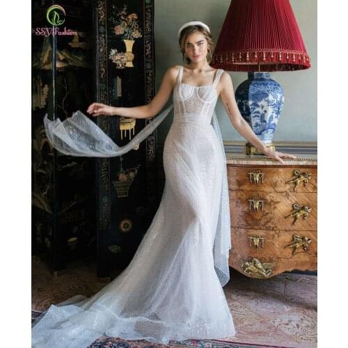 SSYFashion New Sexy Beach Party Formal Gown for Women Sweetheart Sequins Slim Sweep Train Long Evening Dresses Vestidos