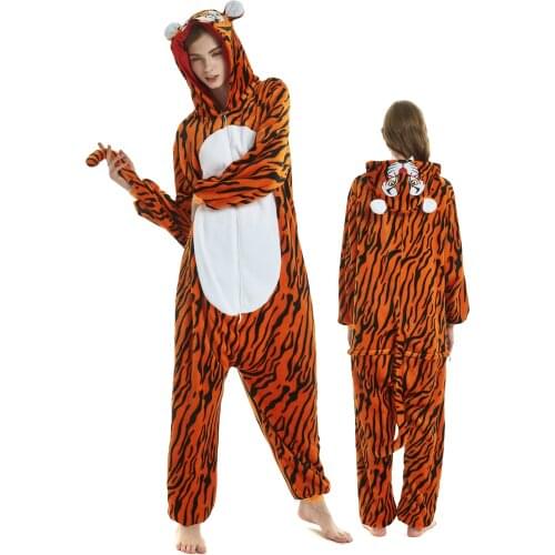 Adults Tiger Onesies Animal Kigurumi Pajamas for Women Men Cosplay Costume Outfit Halloween Party Suit Onesieshow