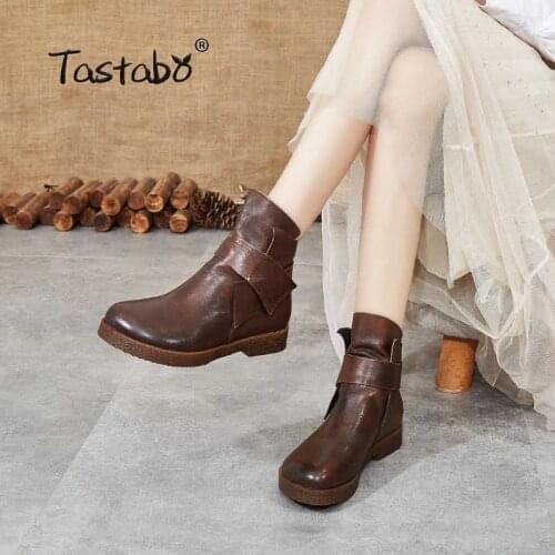 Tastabo Genuine Leather Womens nude boots Vintage style Womens boots Brown Black Womens shoes SH305 Handmade original boots