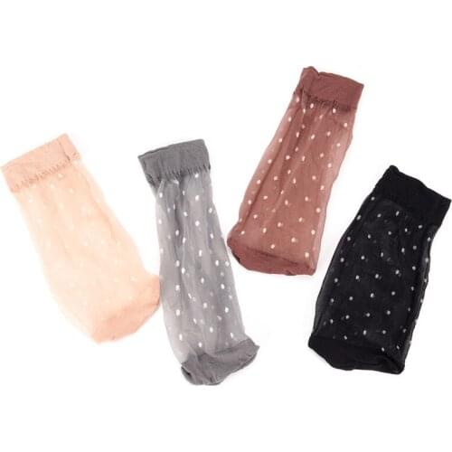 Women Crystal Silk Socks Nylon Ladies Summer Short Ankle Silk Socks 10 Pair/lot Fashion Skin Color Dot Transparent Thin