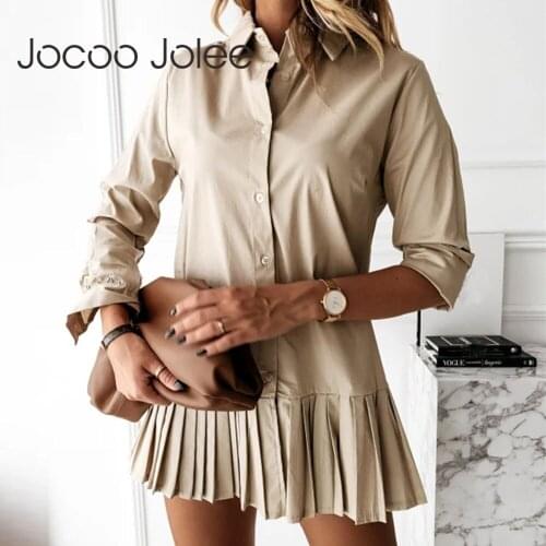 Women Spring Long Sleeve Shirt Dress Casual Turn Down Collar Pleated Mini Dress Office Lady Single-breasted Short Dress 2021