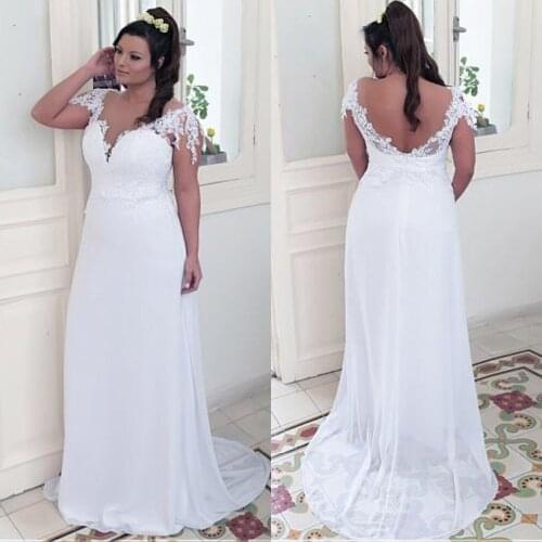 Winsome Plus Size Wedding Dress with Appliques Sexy Backless A-Line Bridal Gowns Long Vestidos De Noiva 2019