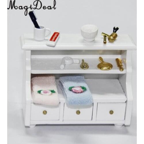 1/12 White Vintage Dollhouse Miniature Furniture Bathroom Cabinet Toilet Cabinet for Dolls House Decor Toys
