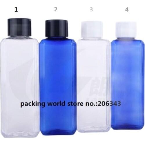 100ml transparent/blue square PET bottle for lotion/emulsion/serum/shampoo/skin care/cosmetic packing plastic bottle