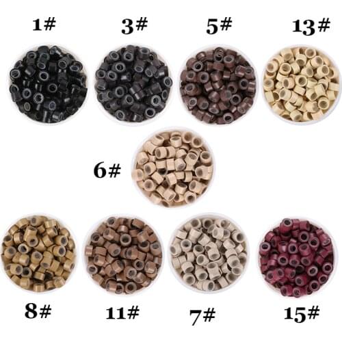 HARMONY 1000 Pieces 5.0mm Hair Extension Silicone Lined Micro Beads Micro Rings Link and Tubes with 8 Colors Optional