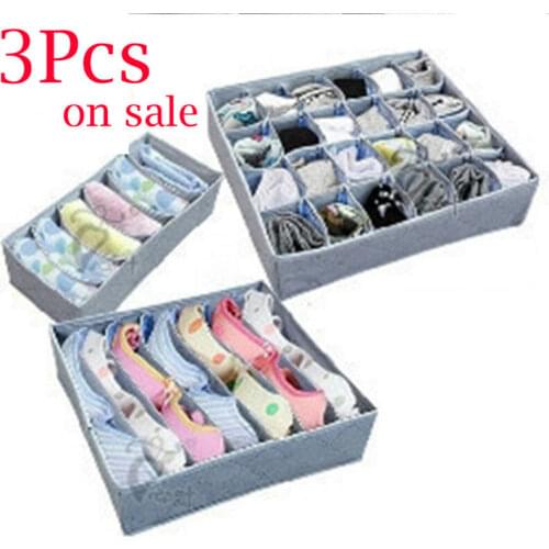 3pcs/set Foldable Drawer Organizers Storage Box Case For Bra Ties Underwear Socks Scarf Drawer Organizers Gray Drawer Organizers