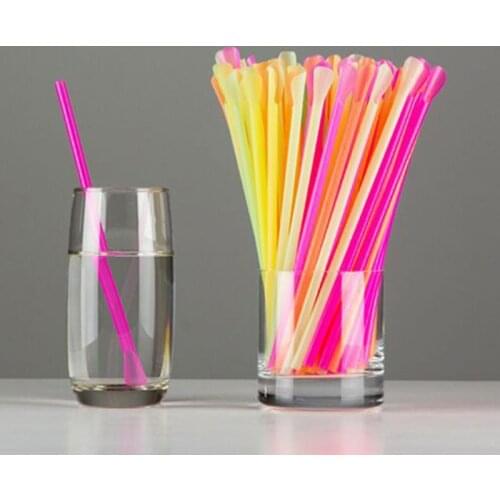 50pcs Plastic Drinking Straws Spoon Colorful Disposable Tea Tools Straw Eco Friendly Washable Bar Kitchen Supplies Accessory