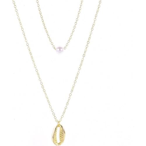 50pcs Seashell Pearl Choker Necklace Bead Ocean Conch Shell Amulet Collier Coin Pendant Necklaces Jewelry