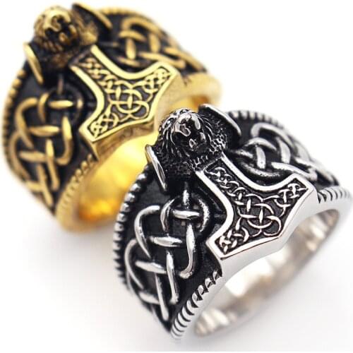 AsJerlya 316L Stainless Steel Vintage Thors Hammer Mjolnir Viking Ring For Mans Gift Punk Rock Jewelry Boys Gift Big Size