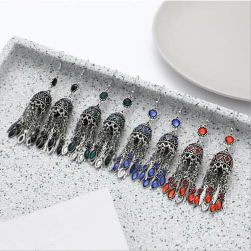 Bohemian Vintage Tassel Earrings for Women Lantern Shaped Drop Oil Rhinestone Alloy Drop Earring Temperament Female Jewelry Gift