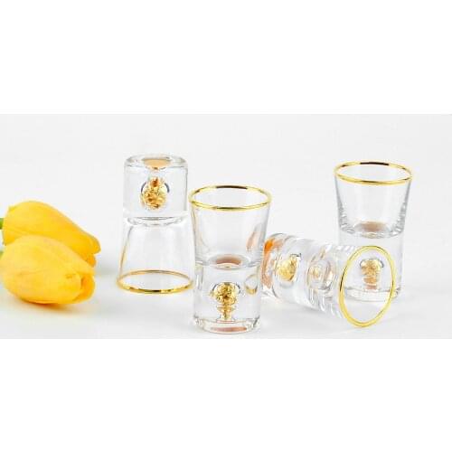 Gold foil glass spirit cup household white wine cup one goblet high foot cup bullet glass wine cup wine set gold foil base