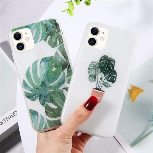 Green Potted Plant Leaf Phone Case For iPhone 12 11 Pro Max Mini X XS Max XR 7 8 Plus SE 2020 Soft TPU Transparent Cover
