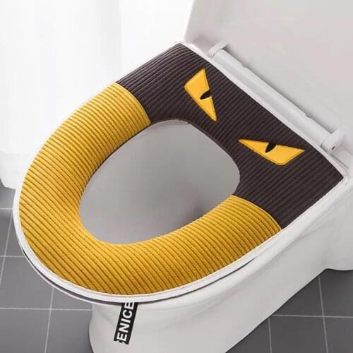 Toilet seat cover with zipper, washable standard toilet seat cover with handle, soft and thick bathroom warm seat (ellipse)