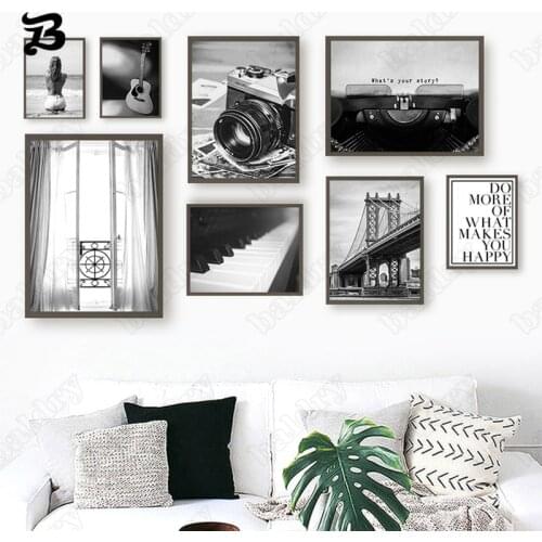 Black White Wall Pictures Sexy Girl Camera Bridge Wall Art Canvas Painting Modern Posters and Prints for Living Room Home Decor