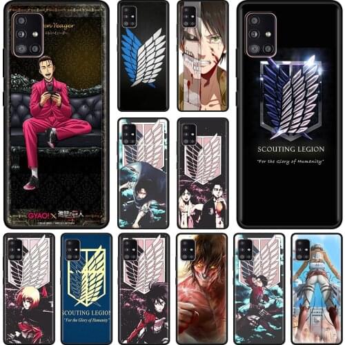 Black Case For Samsung A51 A21s A71 A12 A31 A52 A41 A32 A02 A11 Soft For Galaxy A72 A32 A42 A01 A91 A21 Anime attack on Titan