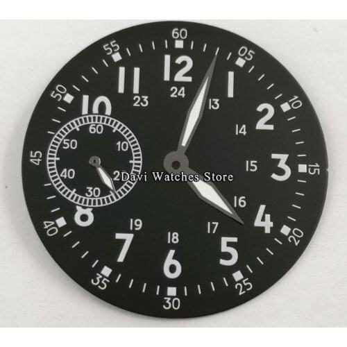 38.9mm Sterile Black Watch Dial + Watch hands Fit ETA 6497 Sea gull st36 Movement Watch Parts