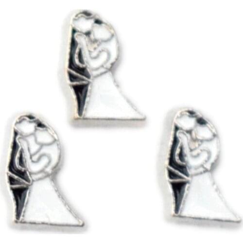 Enamel Married Bride Kiss Groom Wedding Happiness Floating Charms For Memory Living Locket DIY Accessories Jewelry Making