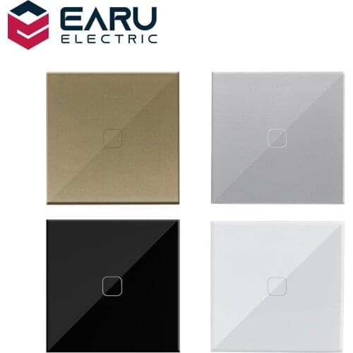EU Standard 1 Gang 1 Way AC100-240V 10A Crystal Glass Panel Screen Wall LED Power Light Touch Switch White Black Gray Golden
