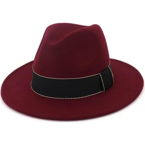 Men Women Jazz Hard Felt Fedora Panama Wide Flat Brim Felt Hat with Ribbon Decoration Top Hat Bowler Hat Derby Dicer for Unisex