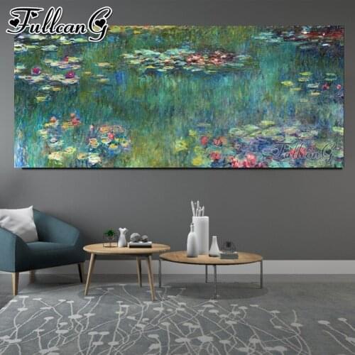 FULLCANG Abstract lotus pond water lily landscape large diamond painting 5d diy full mosaic embroidery kit decoration FC3638