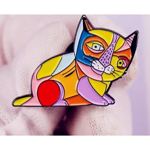 Art History Cat Painting Art Abstract Kitty Brooch Pins Enamel Metal Badges Lapel Pin Brooches Jackets Jeans Fashion Jewelry