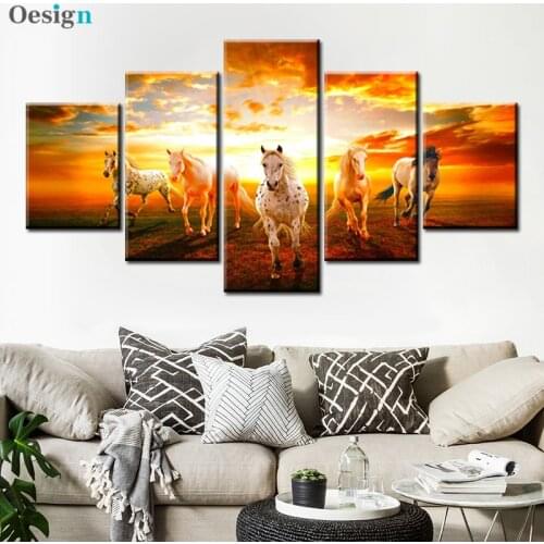5 Panels Canvas Paintings Wall Art for Living Room Decor Running Steed Pictures Modular HD Prints Clouds Animal Horses Poster