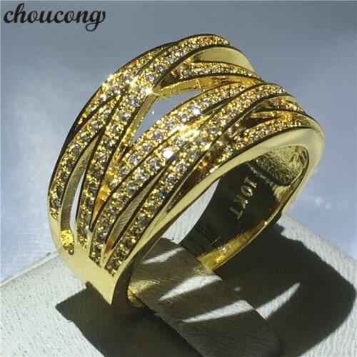 Choucong 2018 cross ring 10KT Yellow Gold Filled Engagement Wedding Band Rings For Women Pave setting 5A zircon cz Jewelry Gift