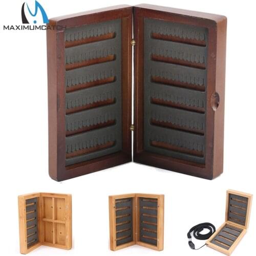Maximumcatch Natural Wooden Bamboo Fly Box Magnet Compartment Double Side Fly Fishing Tackle Box