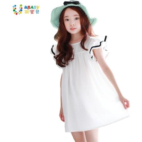 Korean Summer Childrens Dress 2020 Summer New Teenager Girls Fly Sleeve White Beach Childrens Kids Dress