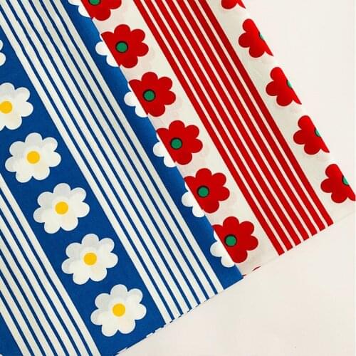 KDF17 Blue/Red Flowers Summer Cotton Fabrics,Kids' Room Decoration,Curtain,Table Cloth,Childrens Summer Cloth,Sew DIY Materials