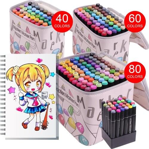12/40/60/80Pcs Alcohol Dual Tip Marker Pens Manga Drawing Markers Pen Alcohol Based Brush Pen Art Supplies
