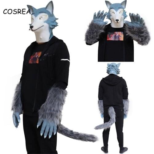 Cosrea Anime Beastars Cosplay Mask Latex Wolf Legoshi Helmet Mask Gloves Tails Rabbit Haru Mask Headgear Halloween Props Lovers