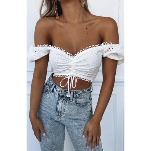 New Fashion Summer Bow Tie Strap Tube Crop Top Sexy Off Shoulder Short Sleeve Tank Tops Women Holiday Beach Clothes Short Vest