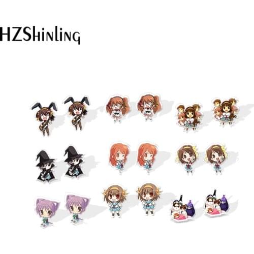 2020 New The Melancholy of Haruhi Suzumiya Stud Earring Cute Resin Acrylic Earrings Epoxy Handmade Jewelry