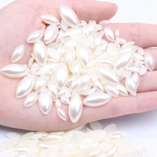 New Half Pearl Marquise Shape 3x6mm-9x20mm Ivory Color Imitation Pearls Flatback Great For Nail Cellphone Laptop Art Decoration