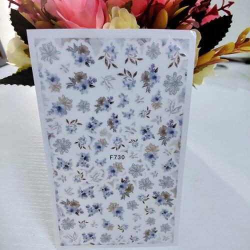 New 3D Watercolor Stickers for Nails Blue Flowers Leaf Nail Art Decorations Sliders Foil Decals Summer Manicure Accessories