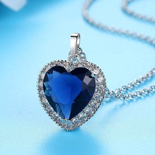 Wholesale mixed color classic ocean heart pendant heart-shaped zircon crystal necklace ladies fashion jewelry autumn new style