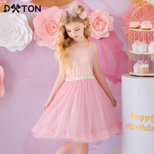 DXTON Children Princess Girls Dress Toddler Summer Sleeveless Dresses Elegant Wedding Party Children Costumes Printed Kids Dress