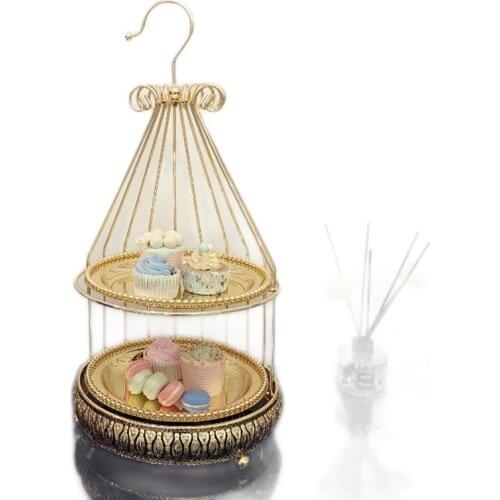 Gold/European birdcage cake rack decoration theme item wedding candy stand display rack multi-layer cold food rack
