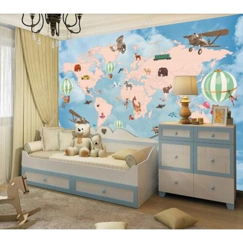 Papel de parede Three-dimensional mural cartoon world map childrens room 3D wallpaper mural,living room home decor