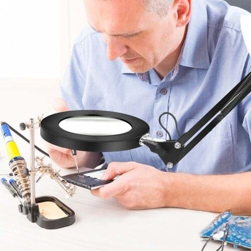 Illuminated Magnifier 5X USB 3 Colors LED Magnifying Glass for Soldering Iron Repair/Table Lamp/Skincare Beauty Tool