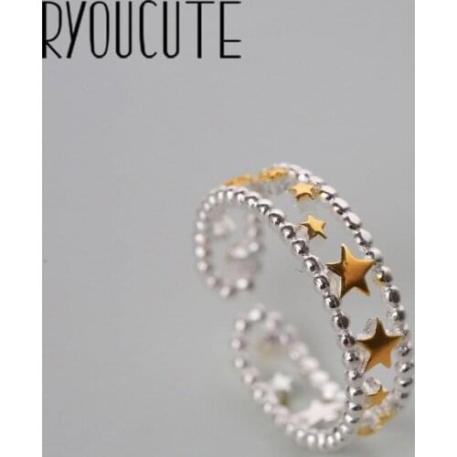 Vintage Silver Color Layer Star Rings for Women Adjustable Size Rings For Men Girls Open Jewelry