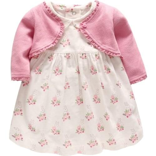 Vlinder New Fashion Baby Girls Botton Spring Autumn Long Sleeves Newborn Outerwear Cute Floral Print Dress 2pcs Infant Set