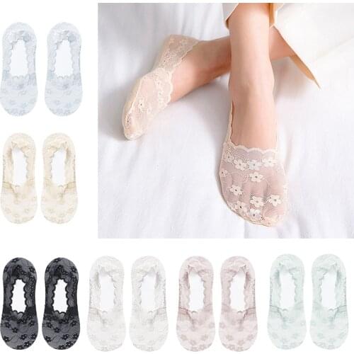 Womens Fashion Lace No Show Socks Non Slip Invisible Casual Low Cut Boat Socks
