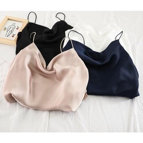 Women Crop Tops Crop Top Lady Camis For Women Silky Satin Tops V-enck Elegant Spaghetti Tops Women Silky