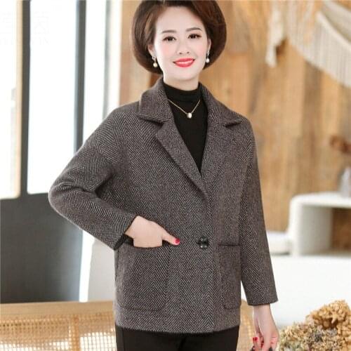 Temperament Mother Autumn and Winter Clothes Suit Collar Coat Womens Short Section Sweater Blazer Houndstooth Knit Tops f2693