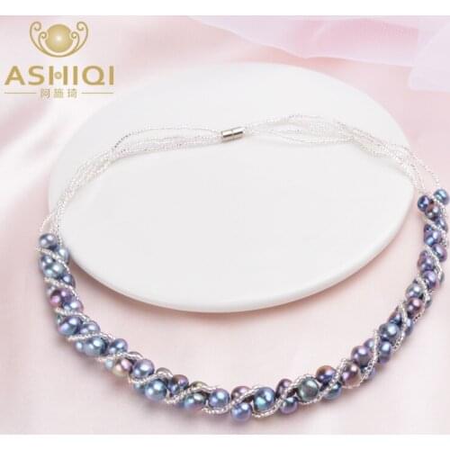 ASHIQI Natural Freshwater pearl Necklace for women Fine handmade Vintage Jewelry wedding gifts