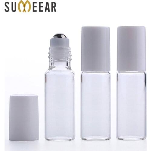 100 Pcs/Pack 5ml Transparent Thin Glass Roll on Bottle Sample Test Essential Oil Vials with Roller Metal /Glass Ball