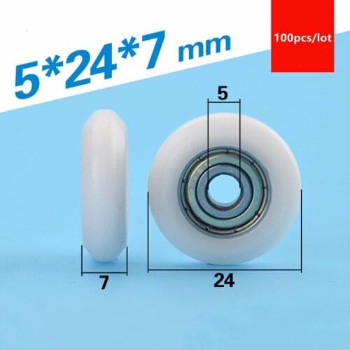 100pcs circular arc Plastic coated bearing 625ZZ 5*24*7mm nylon roller plastic sliding door wheel Roller 3D printer